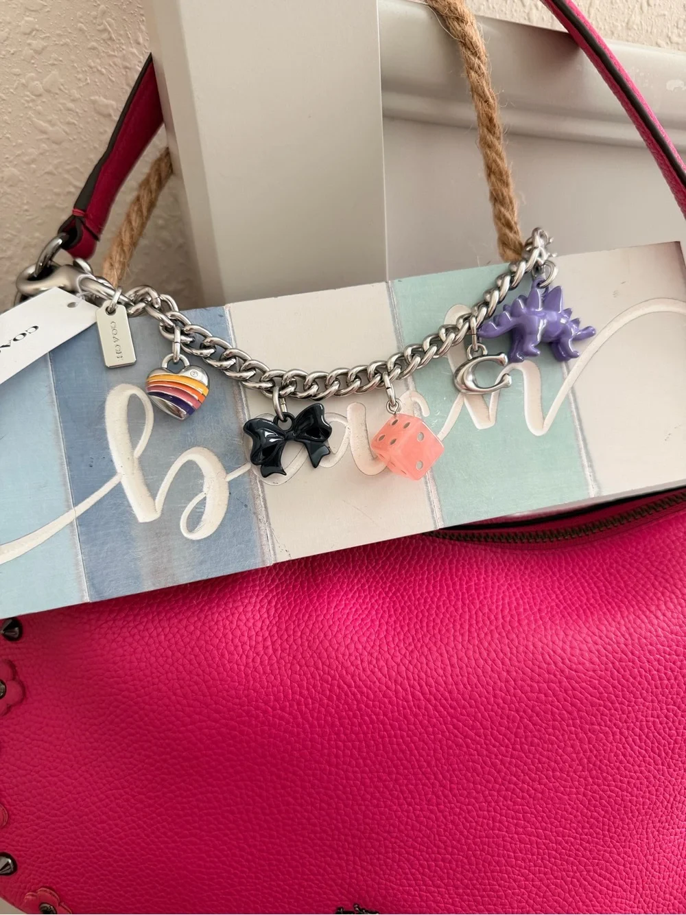 Coach Silver-Tone Charm Keychain with Multicolor Enamel Charms